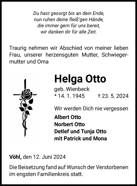 Traueranzeige von Helga Otto von WLZ