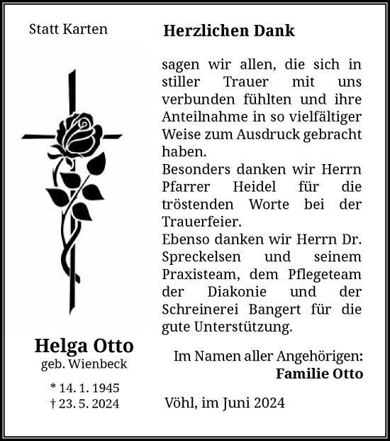 Traueranzeige von Helga Otto von WLZ