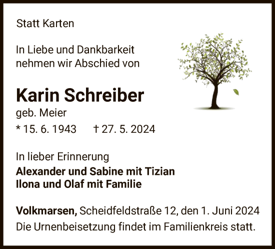 Traueranzeige von Karin Schreiber von WLZ