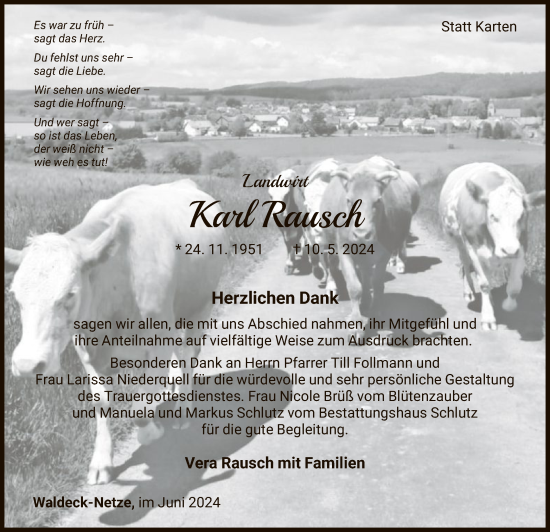 Traueranzeige von Karl Rausch von WLZHNA