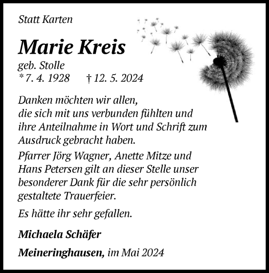 Traueranzeige von Marie Kreis von WLZ