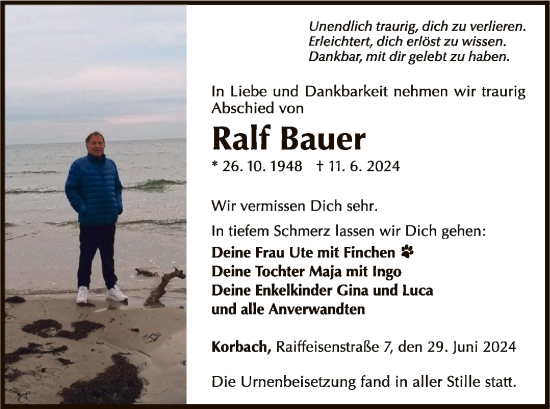 Traueranzeige von Ralf Bauer von WLZ