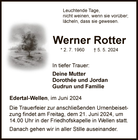 Traueranzeige von Werner Rotter von WLZ