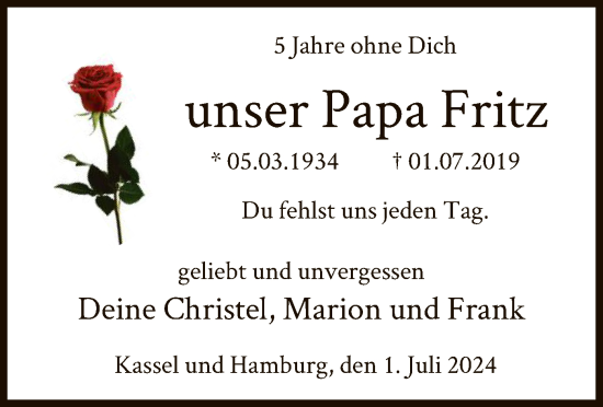 Traueranzeige von Fritz  von HNAWLZ