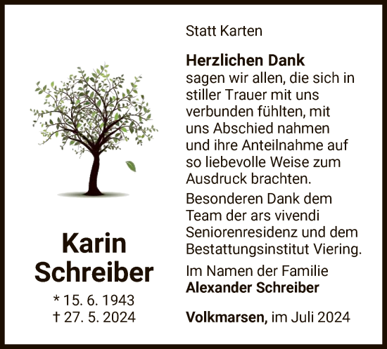 Traueranzeige von Karin Schreiber von WLZ