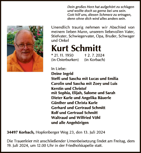 Traueranzeige von Kurt Schmitt von WLZ