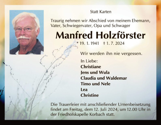 Traueranzeige von Manfred Holzförster von WLZ