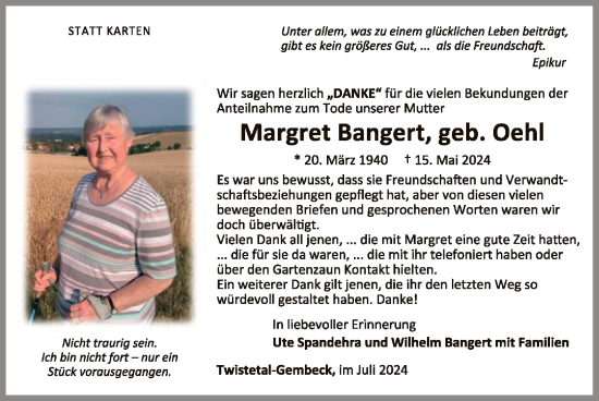 Traueranzeige von Margret Bangert von WLZ