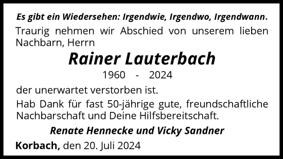 Traueranzeige von Rainer Lauterbach von WLZ