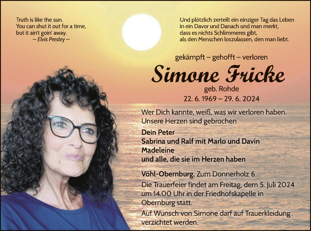  Traueranzeige für Simone Fricke vom 02.07.2024 aus WLZ