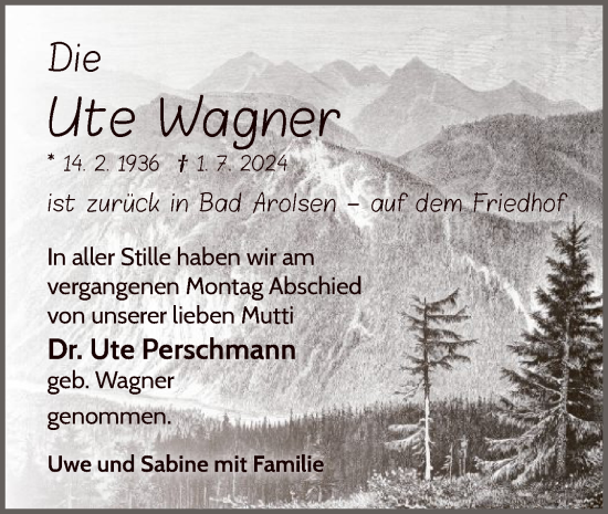 Traueranzeige von Ute Wagner von WLZ