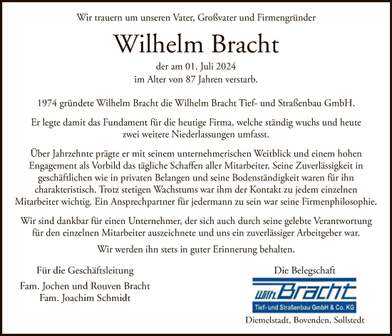 Traueranzeige von Wilhelm Bracht von WLZ