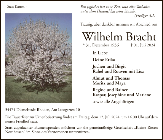 Traueranzeige von Wilhelm Bracht von WLZ