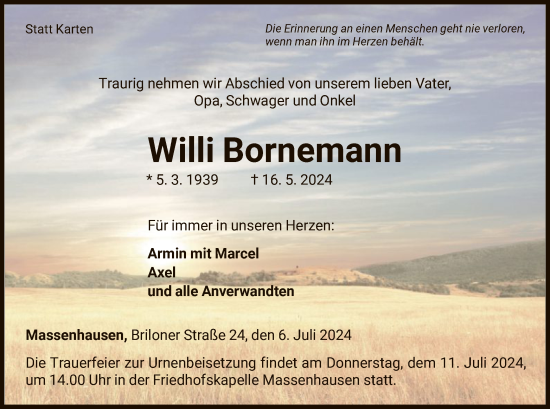 Traueranzeige von Willi Bornemann von WLZ