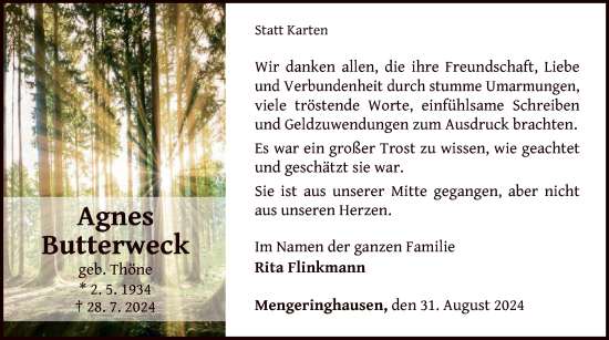 Traueranzeige von Agnes Butterweck von WLZ