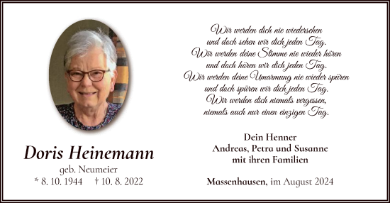 Traueranzeige von Doris Heinemann von WLZ