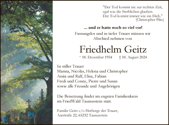 Traueranzeige von Friedhelm Geitz von WLZ