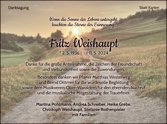 Traueranzeige von Fritz Weißhaupt von WLZ