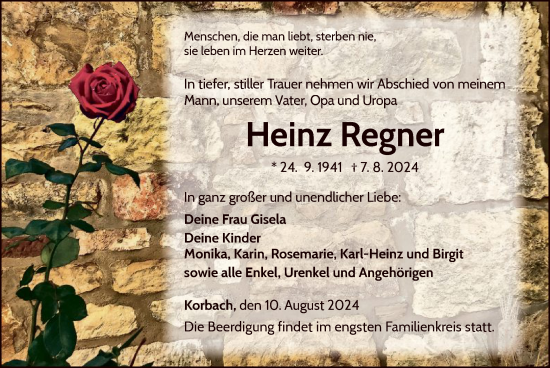 Traueranzeige von Heinz Regner von WLZ