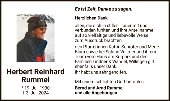 Traueranzeige von Herbert Reinhard Rummel von WLZ