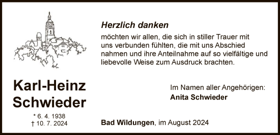 Traueranzeige von Karl-Heinz Schwieder von WLZ