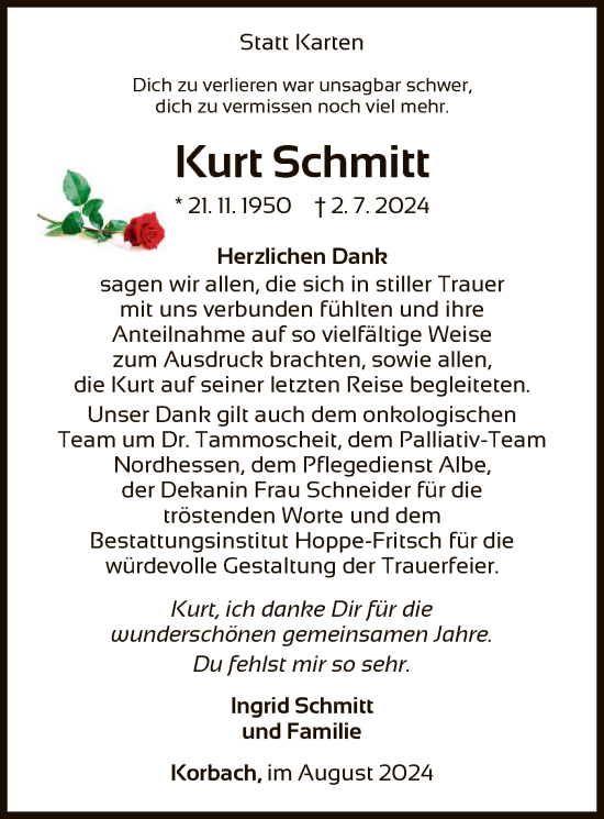 Traueranzeige von Kurt Schmitt von WLZ