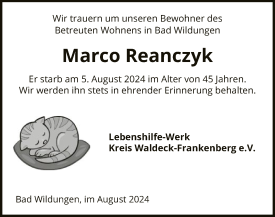 Traueranzeige von Marco Reanczyk von WLZ