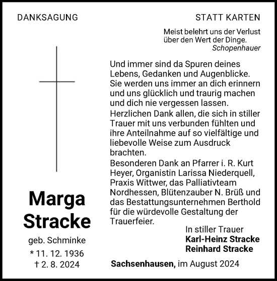 Traueranzeige von Marga Stracke von WLZ