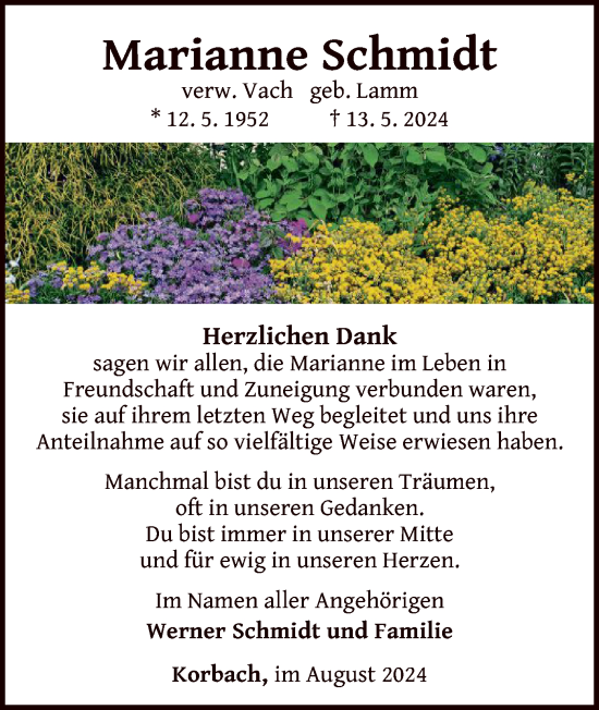 Traueranzeige von Marianne Schmidt von WLZ