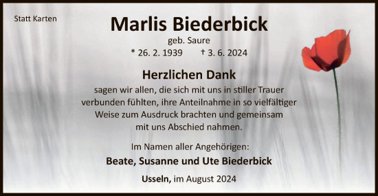 Traueranzeige von Marlis Biederbick von WLZ