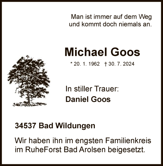Traueranzeige von Michael Goos von WLZ