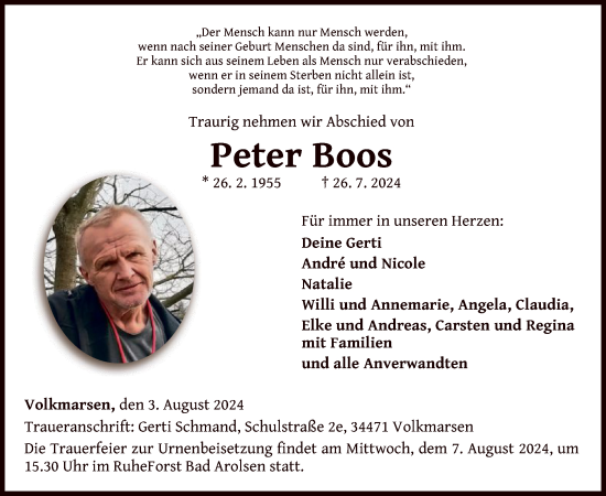 Traueranzeige von Peter Boos von WLZ