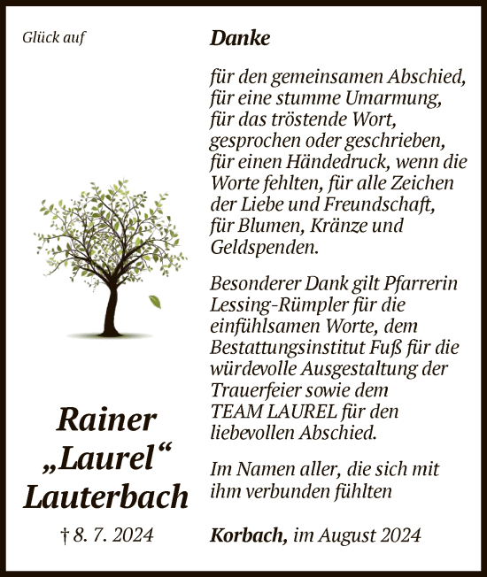 Traueranzeige von Rainer Lauterbach von WLZ