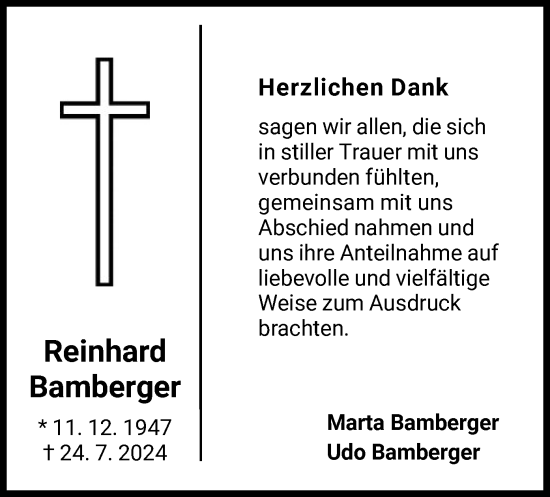 Traueranzeige von Reinhard Bamberger von WLZ