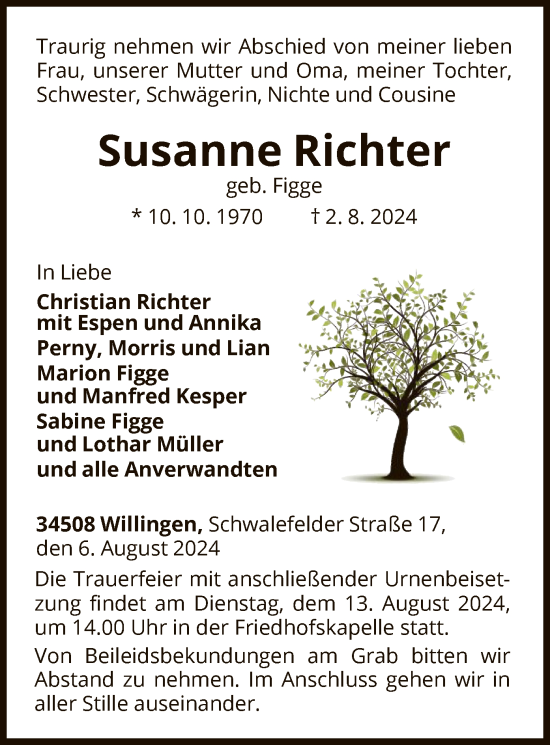 Traueranzeige von Susanne Richter von WLZ