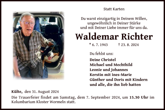 Traueranzeige von Waldemar Richter von WLZ