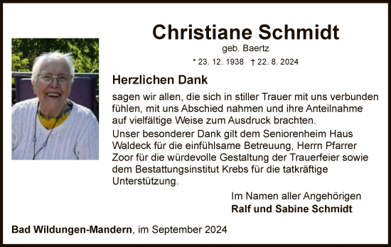 Traueranzeige von Christiane Schmidt von WLZ