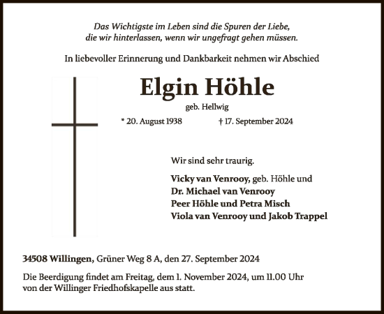 Traueranzeige von Elgin Höhle von WLZ