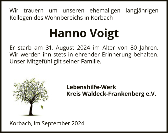 Traueranzeige von Hanno Voigt von WLZ