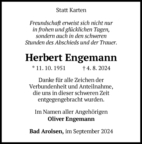 Traueranzeige von Herbert Engemann von WLZ