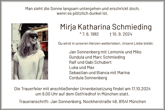 Traueranzeige von Mirja Katharina Schmieding von WLZ