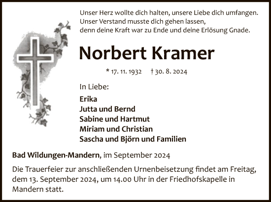 Traueranzeige von Norbert Kramer von WLZ