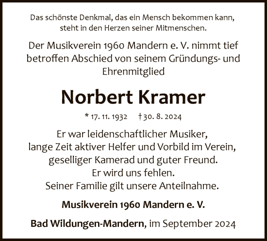 Traueranzeige von Norbert Kramer von WLZ