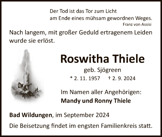 Traueranzeige von Roswitha Thiele von WLZ