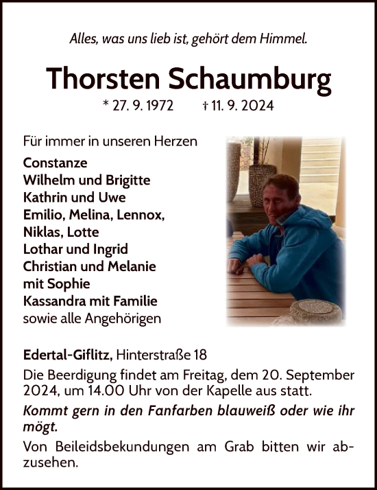 Traueranzeige von Thorsten Schaumburg von WLZ