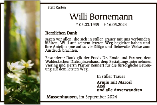 Traueranzeige von Willi Bornemann von WLZ