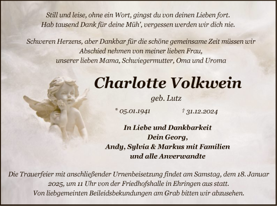 Traueranzeige von Charlotte Volkwein von HNAWLZ