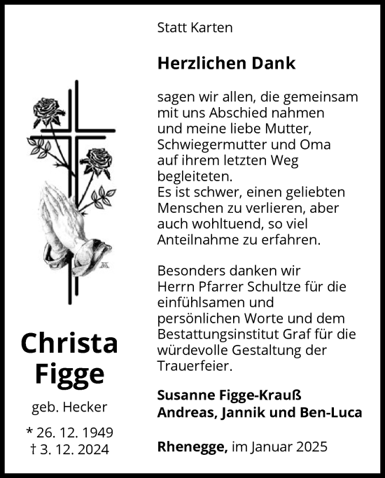 Traueranzeige von Christa Figge von WLZ