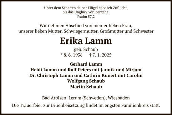 Traueranzeige von Erika Lamm von WLZ