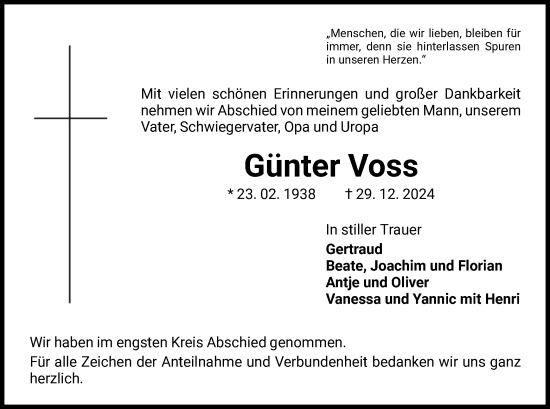 Traueranzeige von Günter Voss von WLZ